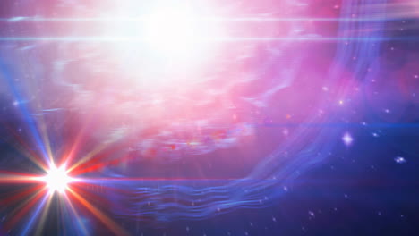 animation of glowing stars on blue, pink and purple light trails in universe