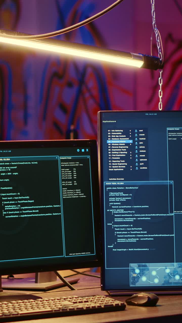 Vertical video Computer system running virus scripts