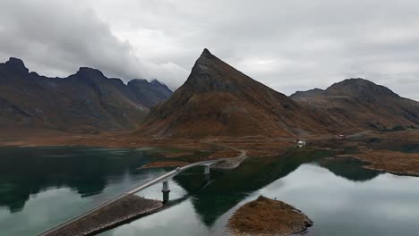 Aerial-view-of-Segla-mountain-above-the-sky,-Norway-during-summer