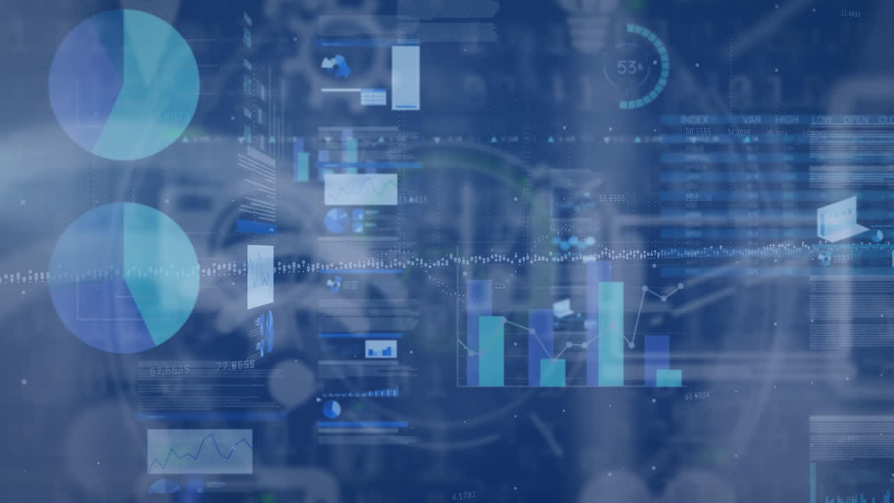 animación de las estadísticas y procesamiento de datos a través de una red de conexiones
