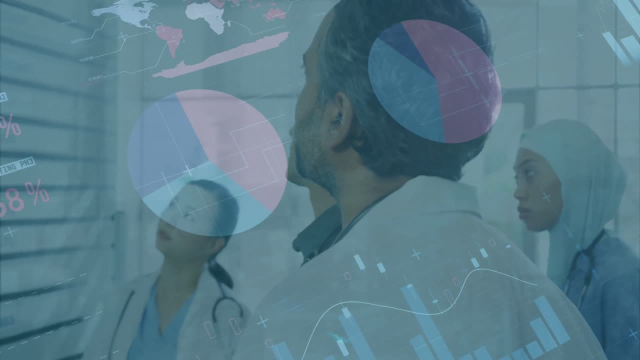 animación del procesamiento de datos financieros sobre diversos médicos