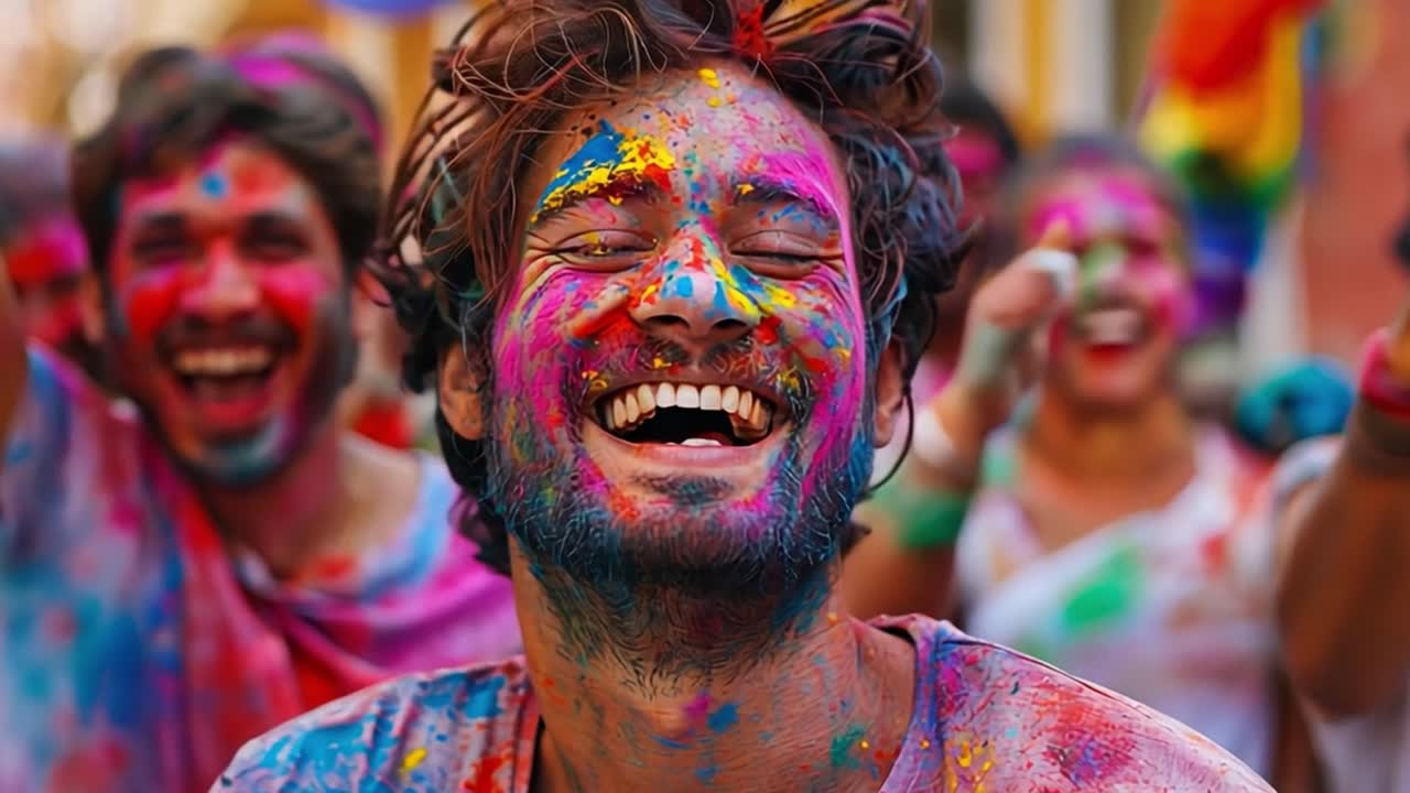 Gente che celebra la festa dei colori di Holi