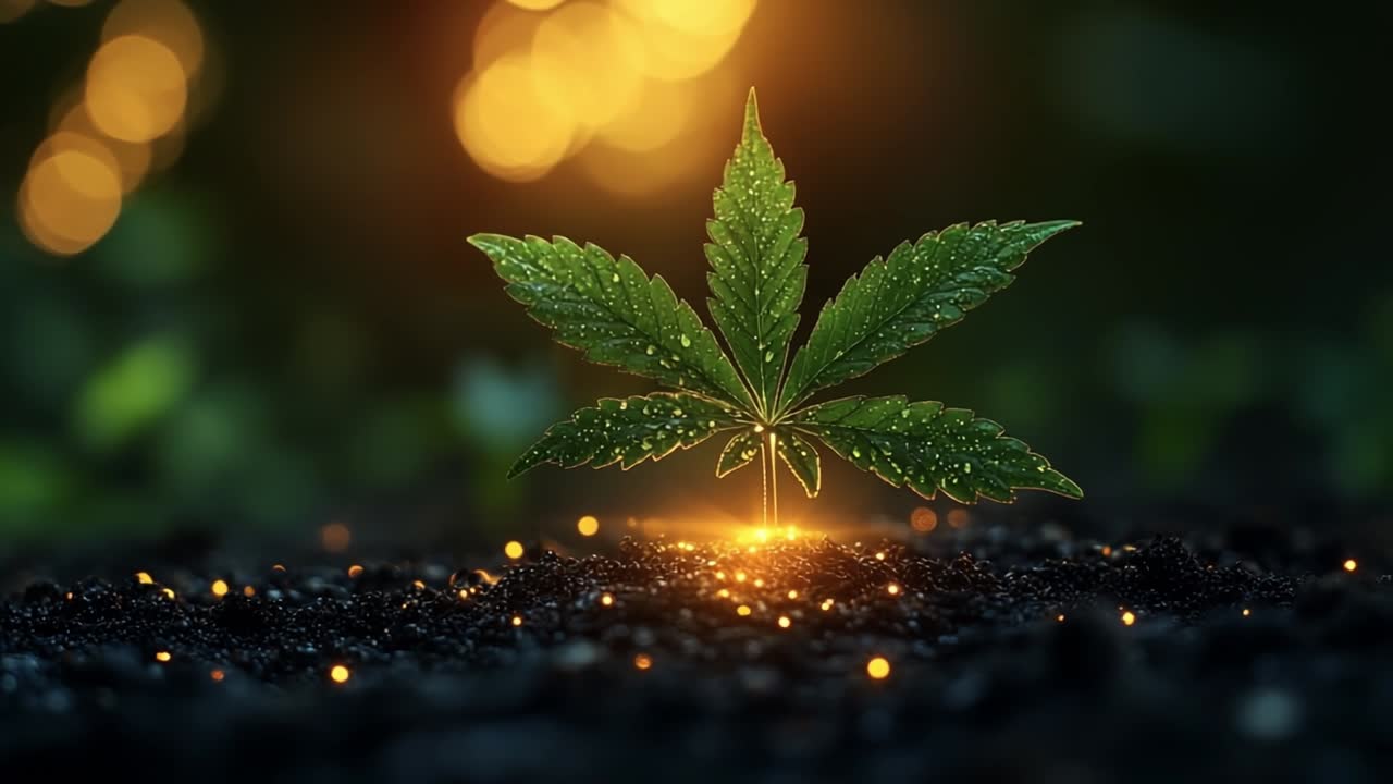 Cannabis Leaf Growing in the Soil