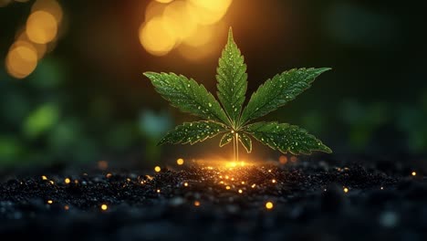 cannabis leaf growing in the soil