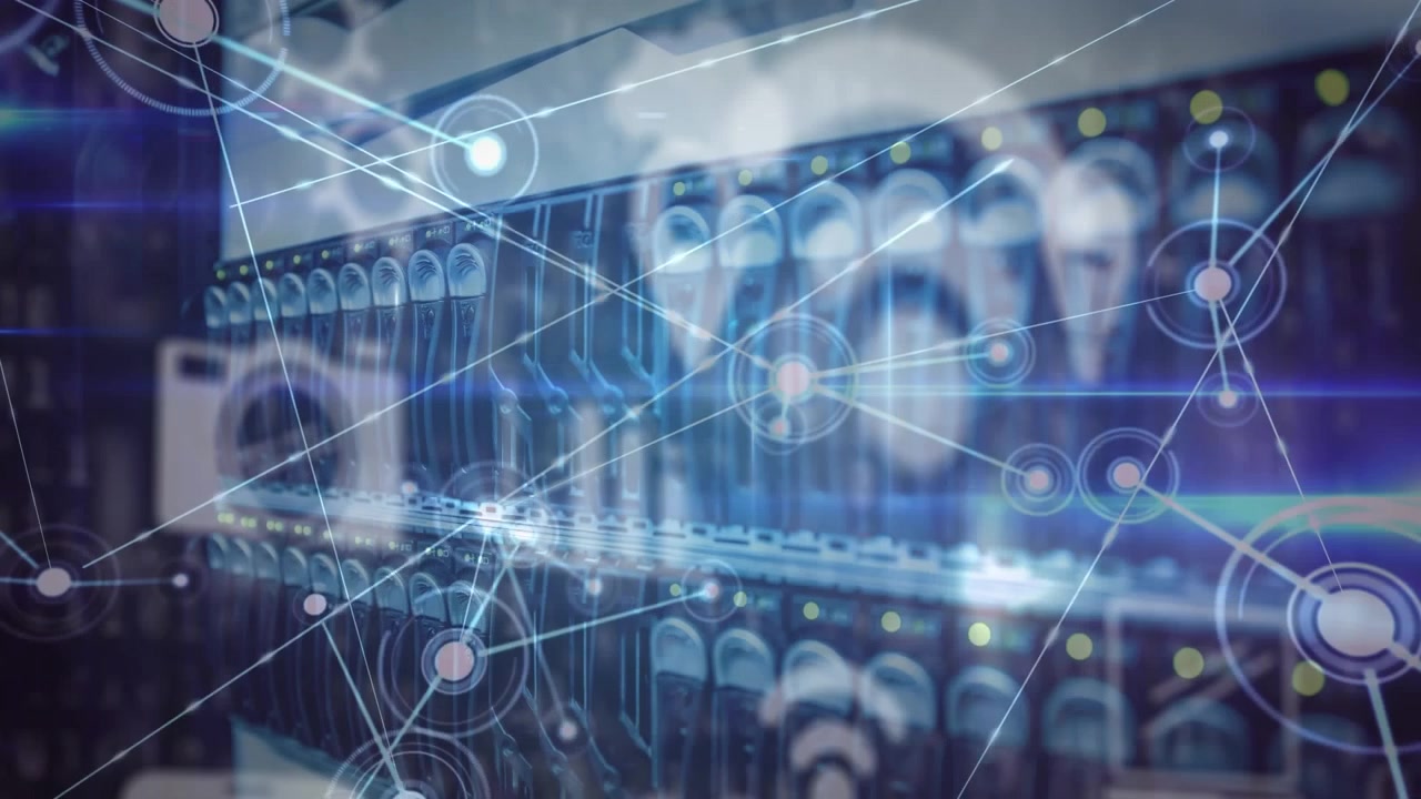 Animation of network of connections and data processing over computer server