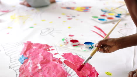 children painting on large paper