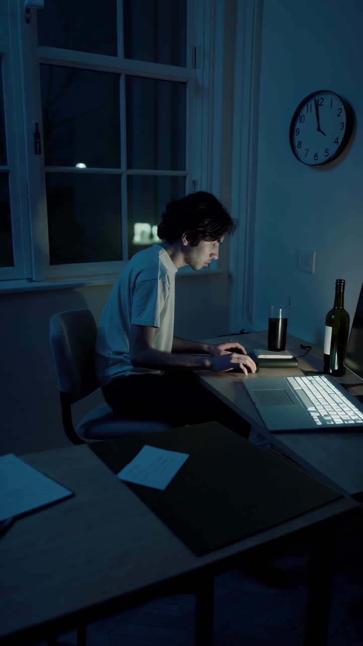 Studente che studia fino a tarda notte a casa