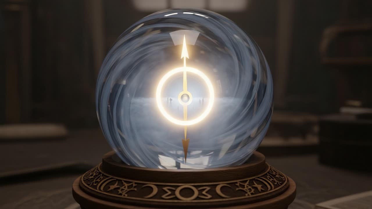 A Mystical Orb Glowing With Enlightenment: A Journey Through Time and Space in a Captivating Crystal Sphere Illuminated by an Enigmatic Arrow Design
