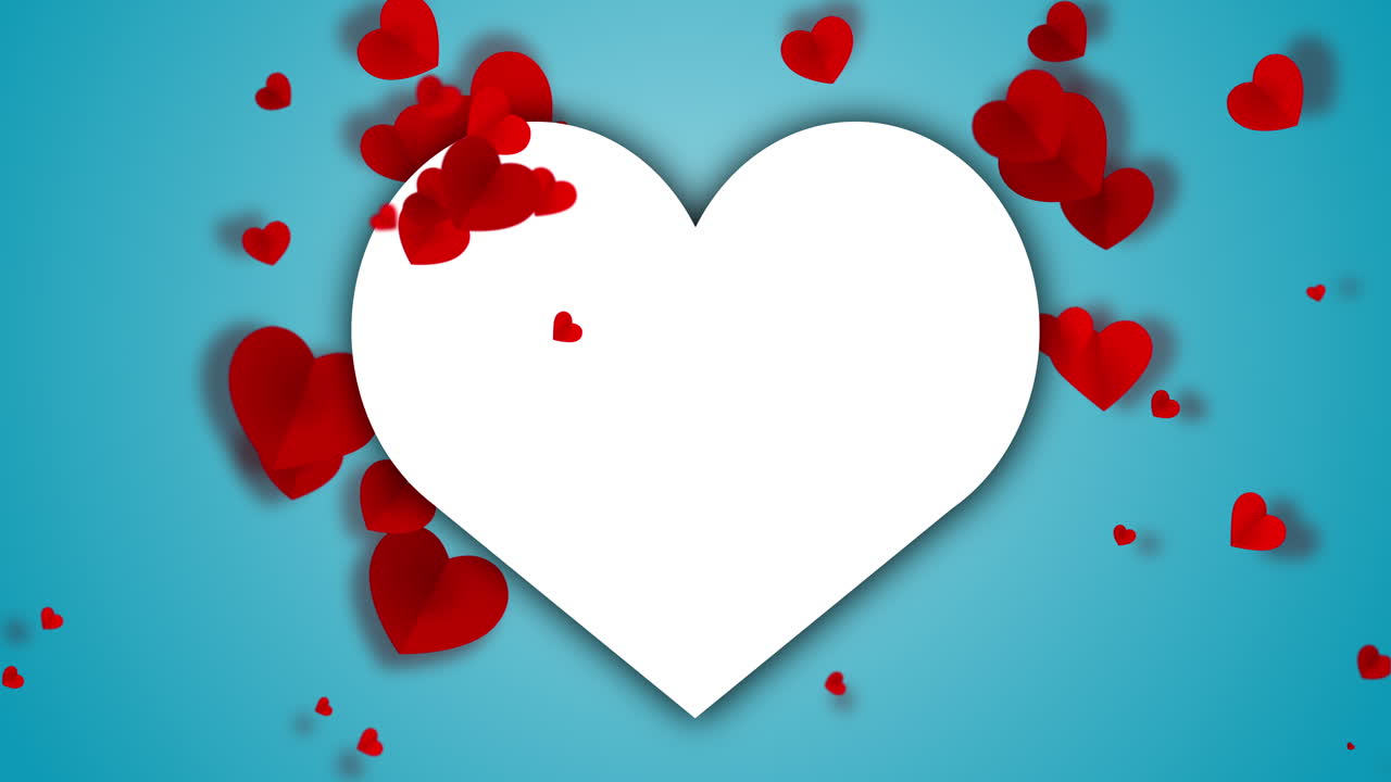 Heart with blank empty copy space for text. Animation blue background with love hearts. Romantic greeting card template.