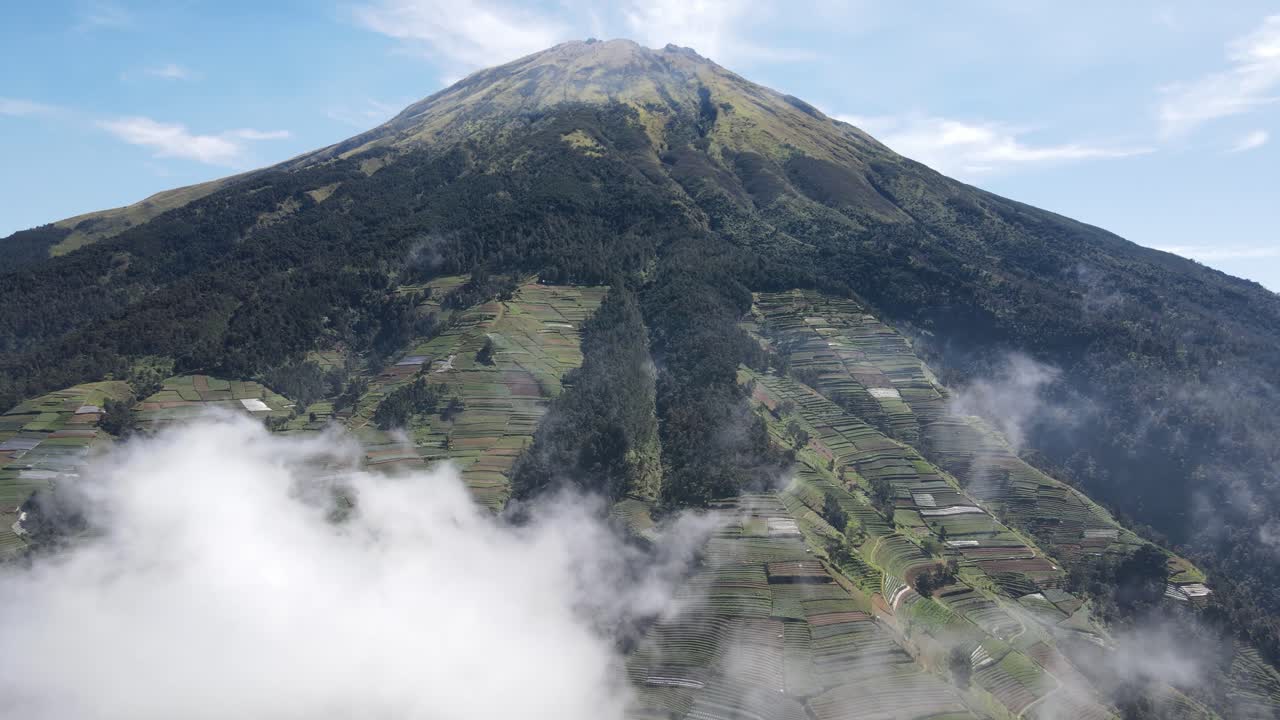 Beautiful, sunny morning aerial view of Mount Sumbing, Central Java, Indonesia
