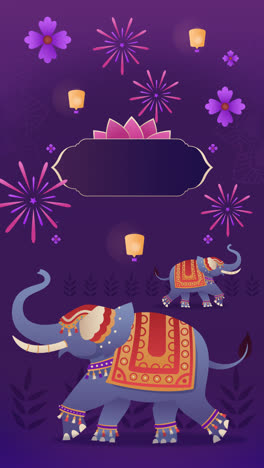 An-animation-of-Gradient-background-for-diwali-festival-celebration-with-elephants-and-lanterns