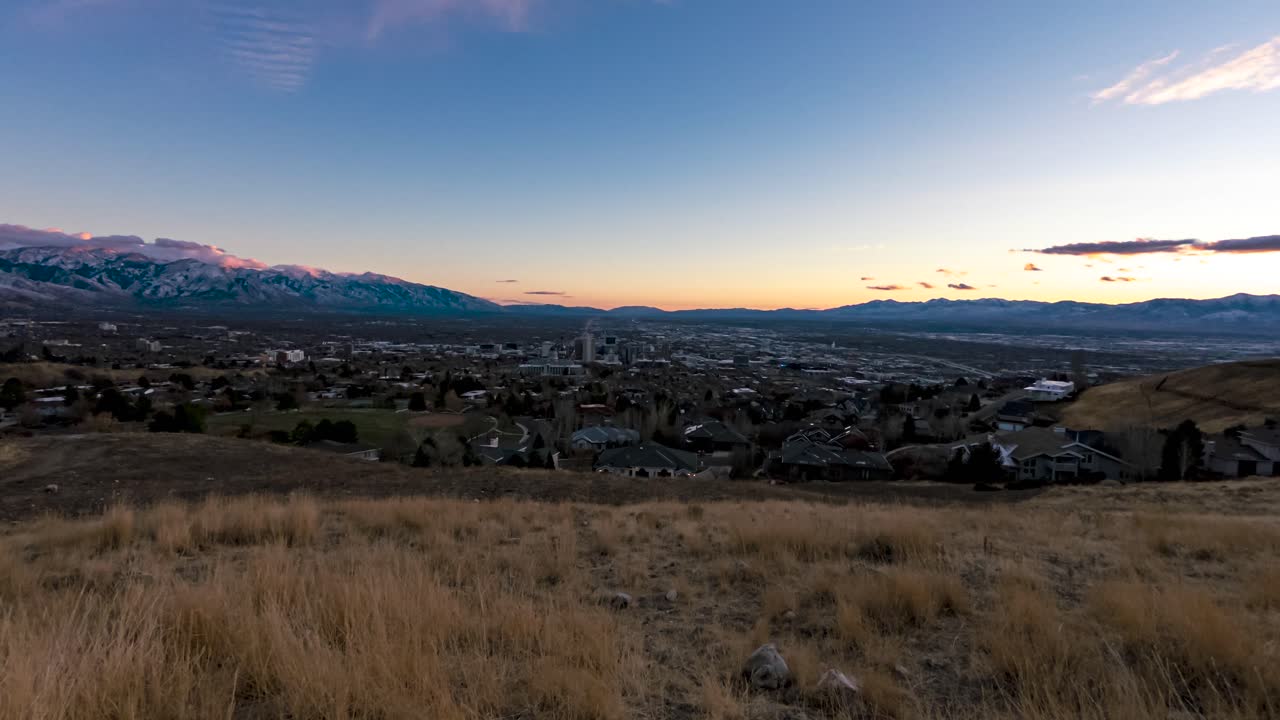 lapso de tiempo al atardecer de salt lake city, utah - gran angular, estático