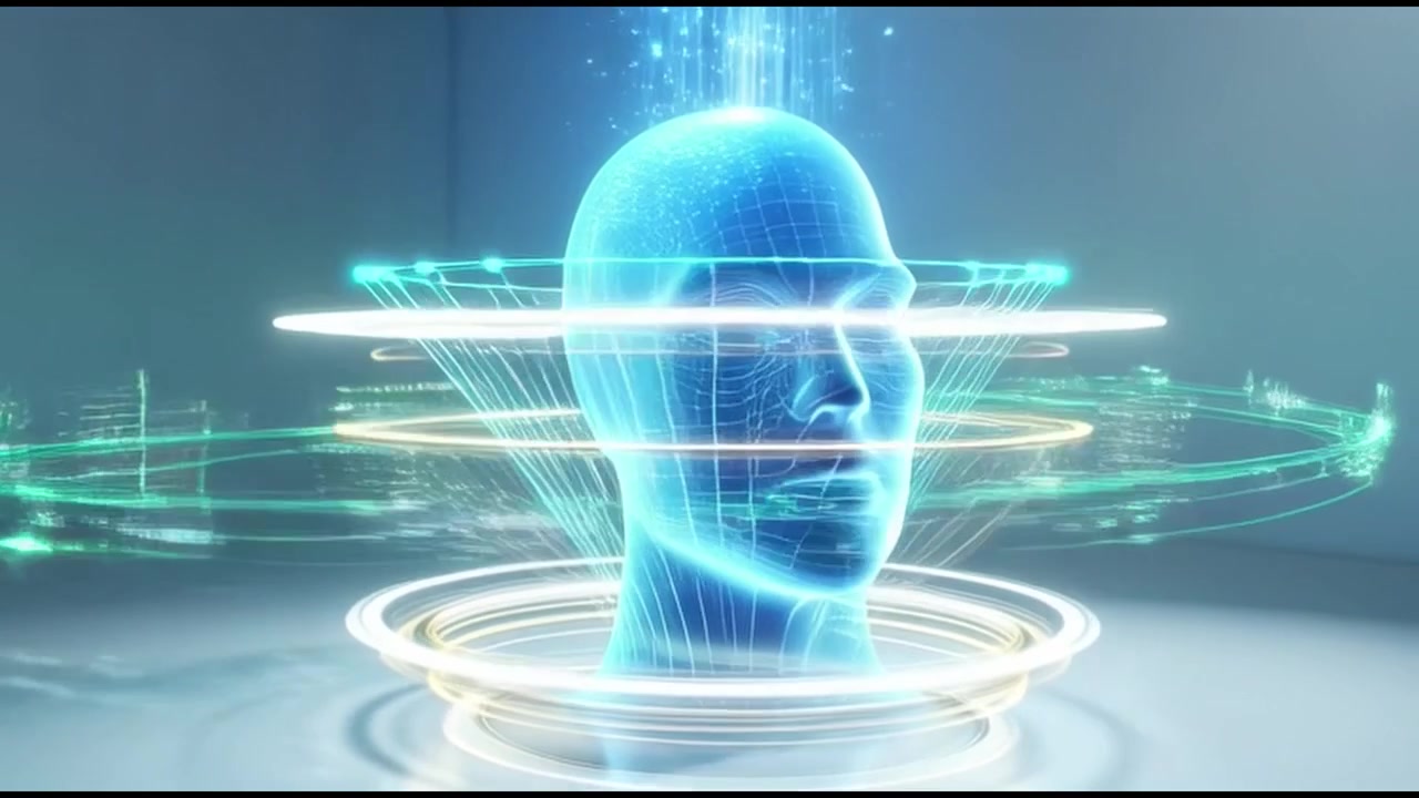 Digital Human Head Hologram with Rotating Data Rings