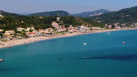 beautiful aerial drone view of agios georgios beach in north corfu greece