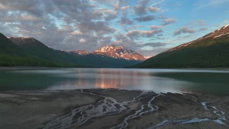 aerial view of eklutna lake with tranquil waters in alaska - drone shot