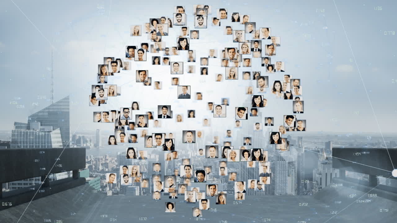 연결 네트워크 및 데이터 처리의 애니메이션 가나 심장 눈 키보드에 타이핑