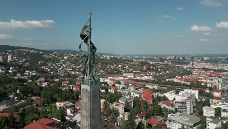 drone orbiting shot of soldier monument slavin bratislava, slovakia