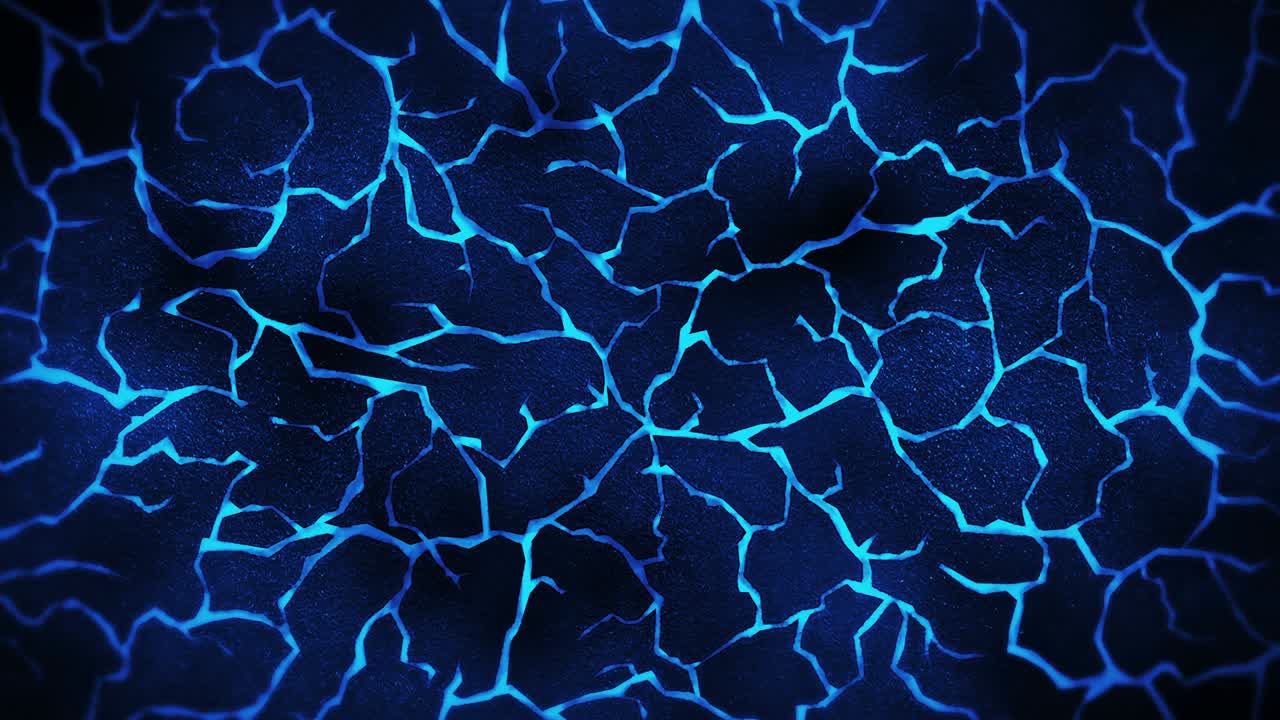 Dark background with blue cracked ground. Smoke, Fog, Dust. Loop animation of molten lava. Earth surface. Heat burning floor.