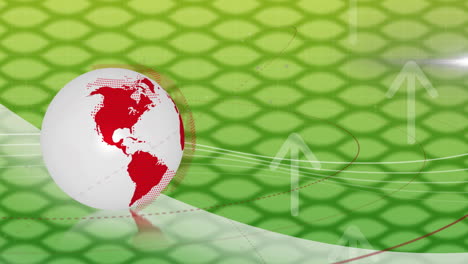 animation of white sphere with red markings on green background with arrows