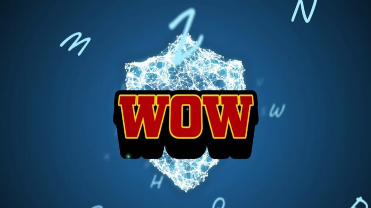 Animation of wow text over security shield and letters