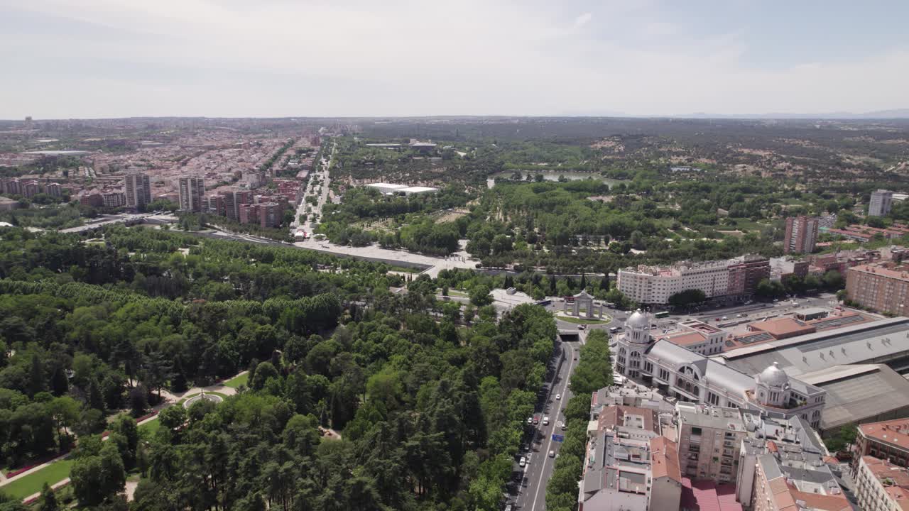 Aerial View Of Campo del Moro Gardens With San Vicente Gate And Pr&iacute;ncipe P&iacute;o Train Station