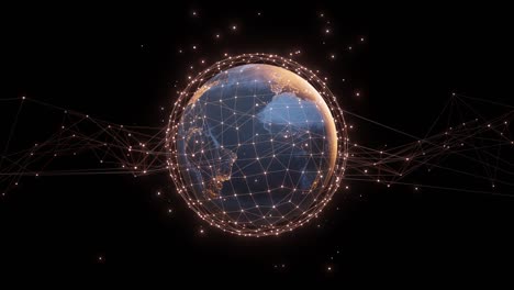 la globalización tecnológica de la tierra en animación 3d. puntos de negocios globales en un planeta giratorio.