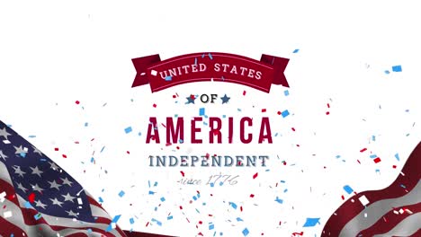 animation of 4th of july independence day text over confetti and flags of united states of america