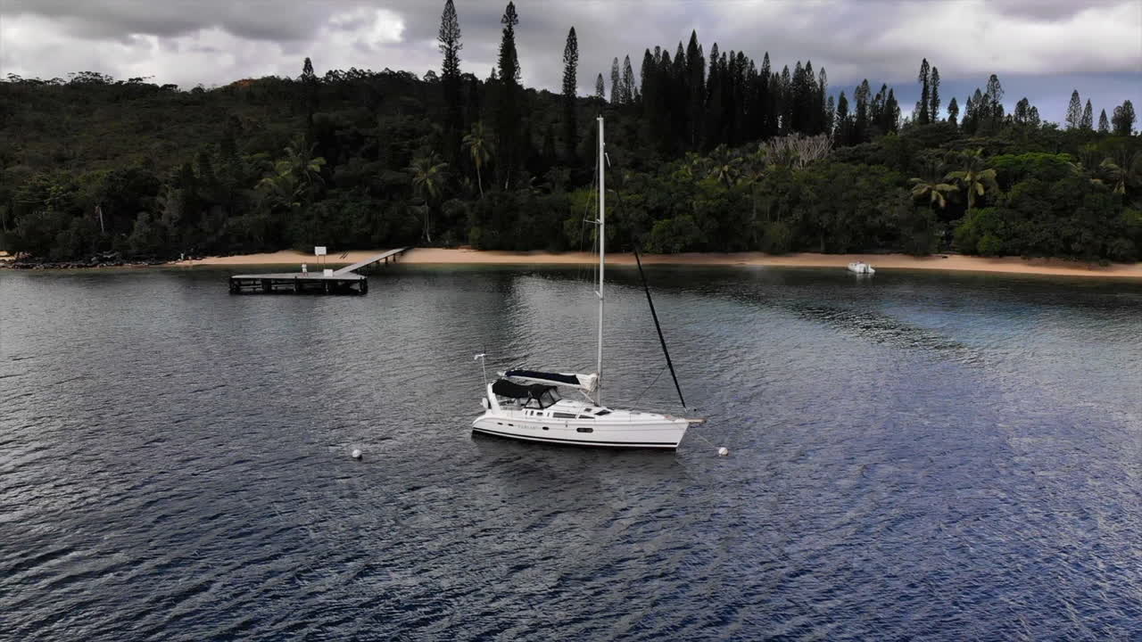 Sailing boat New Caledonia Pacific paradise costal sea Drone 4k