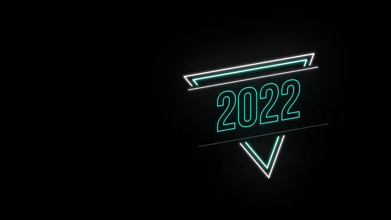 animación de texto de 2022 y formas de neón sobre fondo negro