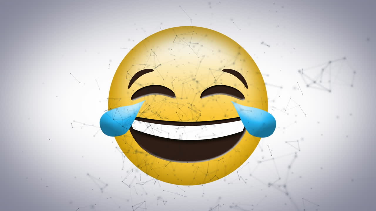 Animazione di icona emoji felice su rete di connessioni