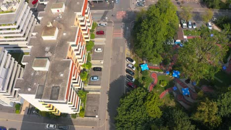 Aerial-Above-Buildings-And-Streets-Revealing-Fontana-Pedrazzini-In-Locarno,-Switzerland