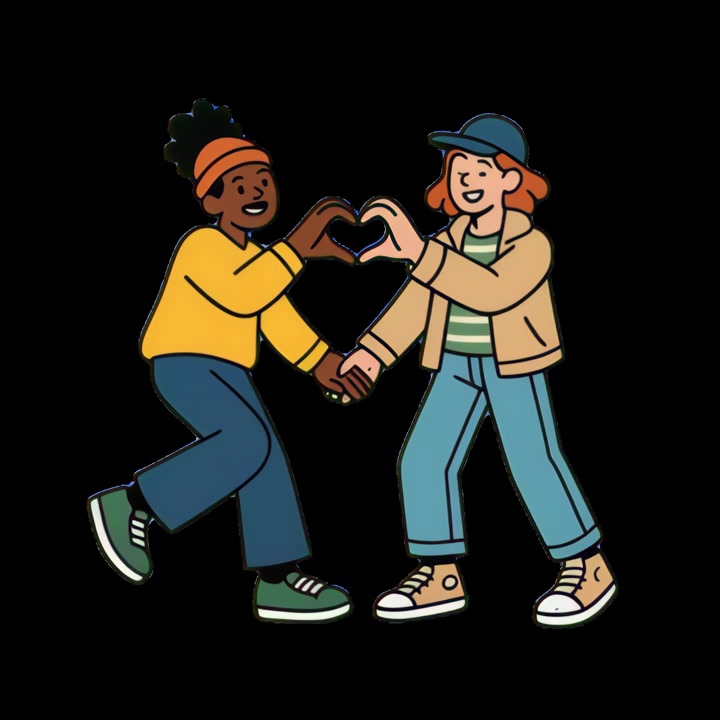 Due amici che formano un cuore con le mani
