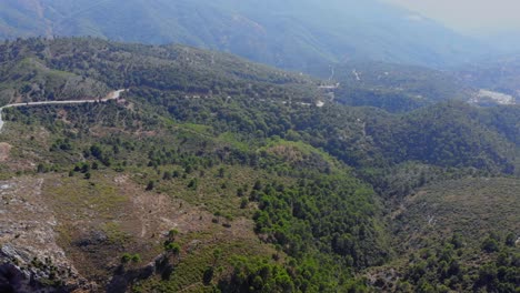 Drone-shot-of-hills,-nature-and-terrain-in-Spain