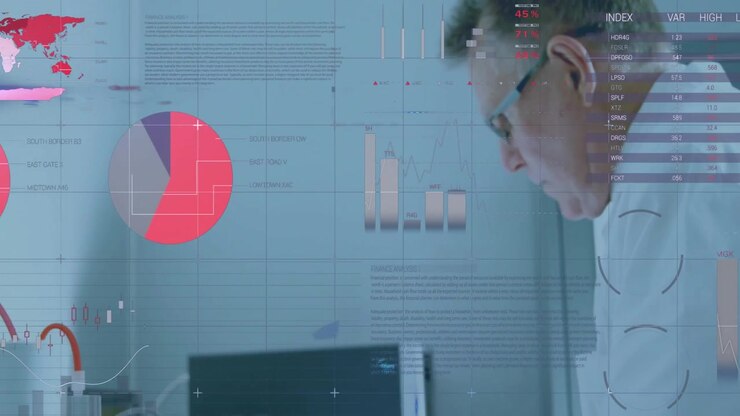 Scientist Analyzing Laboratory Data with Digital Overlays