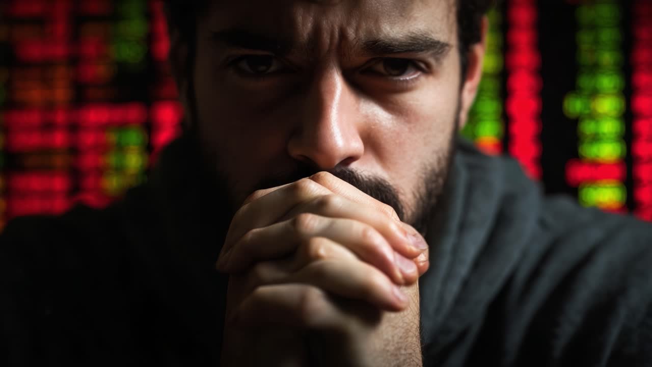 A Pensive Individual Reflects Deeply Against a Screen Filled with Data, Emphasizing the Weight of Uncertainty and Anxiety in a Complex World