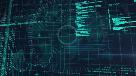animation of moving data and information with a grid over a world map