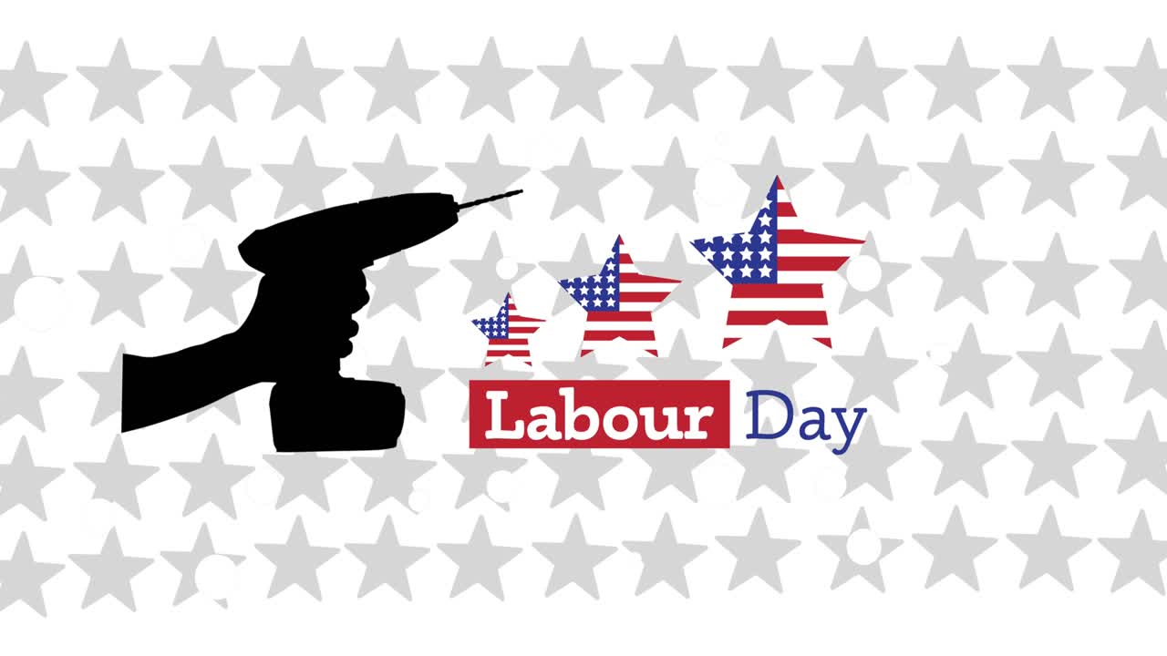 ⁇  배경 에 있는 별 들 위 에 있는 노동의 날 텍스트 의 애니메이션