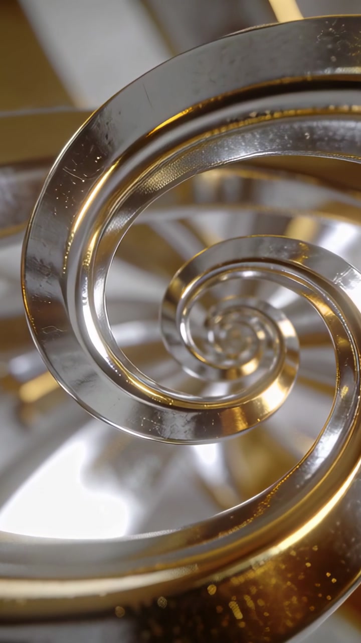 Vertical video: Rotating metal spiral shifting on lamp as camera pullback showing spokes and glints