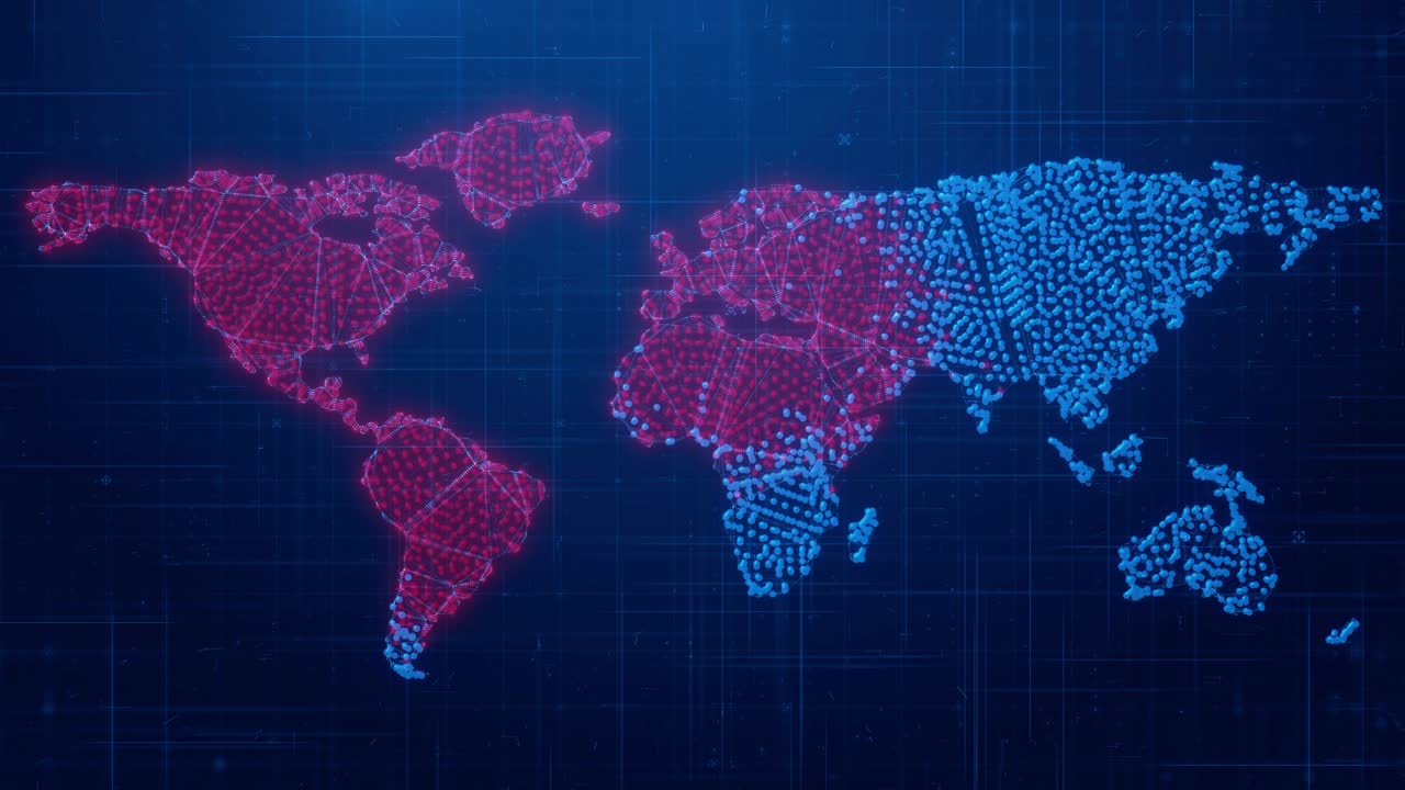 Global Virus Outbreak: Spreading Disease on World Map with Digital Grid and Particles - Health Crisis