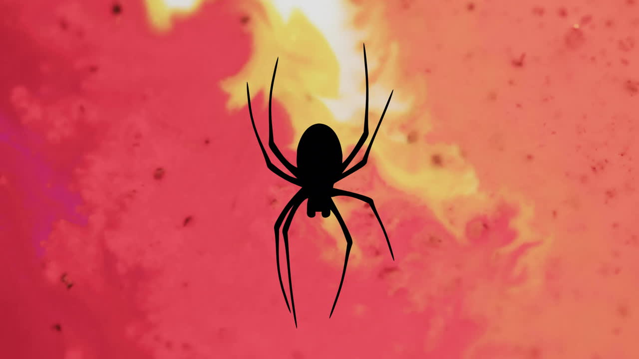 Animation of spider walking icon over red shapes