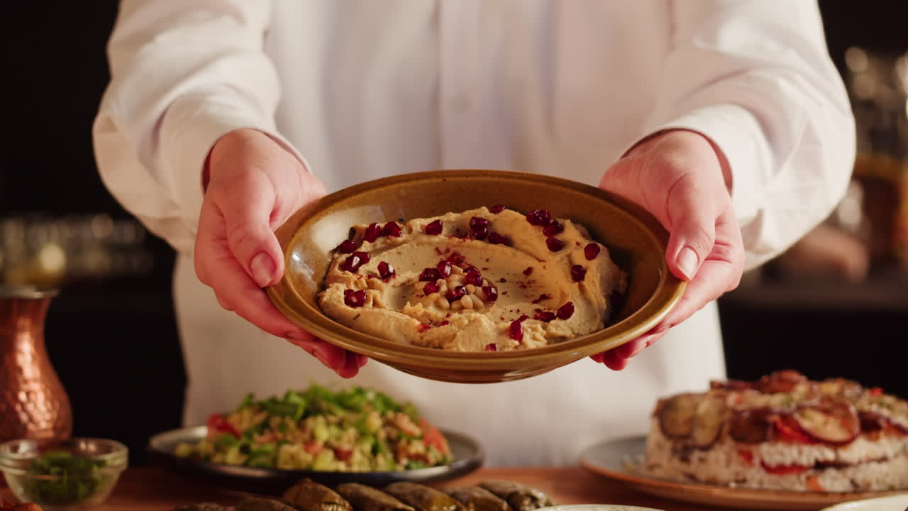 Hummus Presentation by a Chef