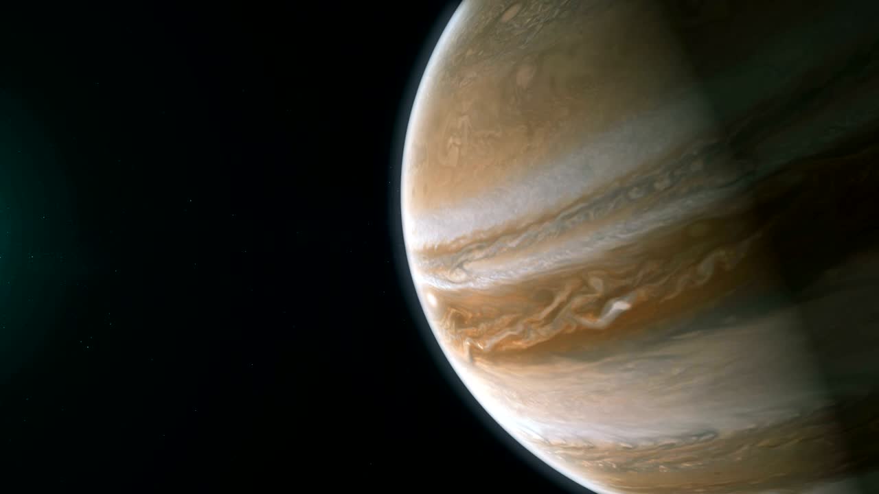 el planeta júpiter realista girando en el espacio profundo. fondo digital de bucle sin fisuras.
