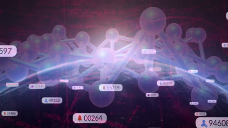 animation of digital network with numerical data over world map in school