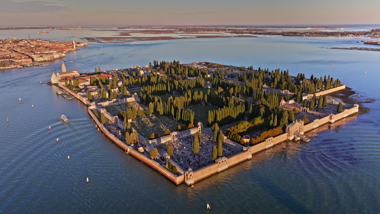 Aerial view of San Michele Cemetery on the The Island of San Michele, Italy