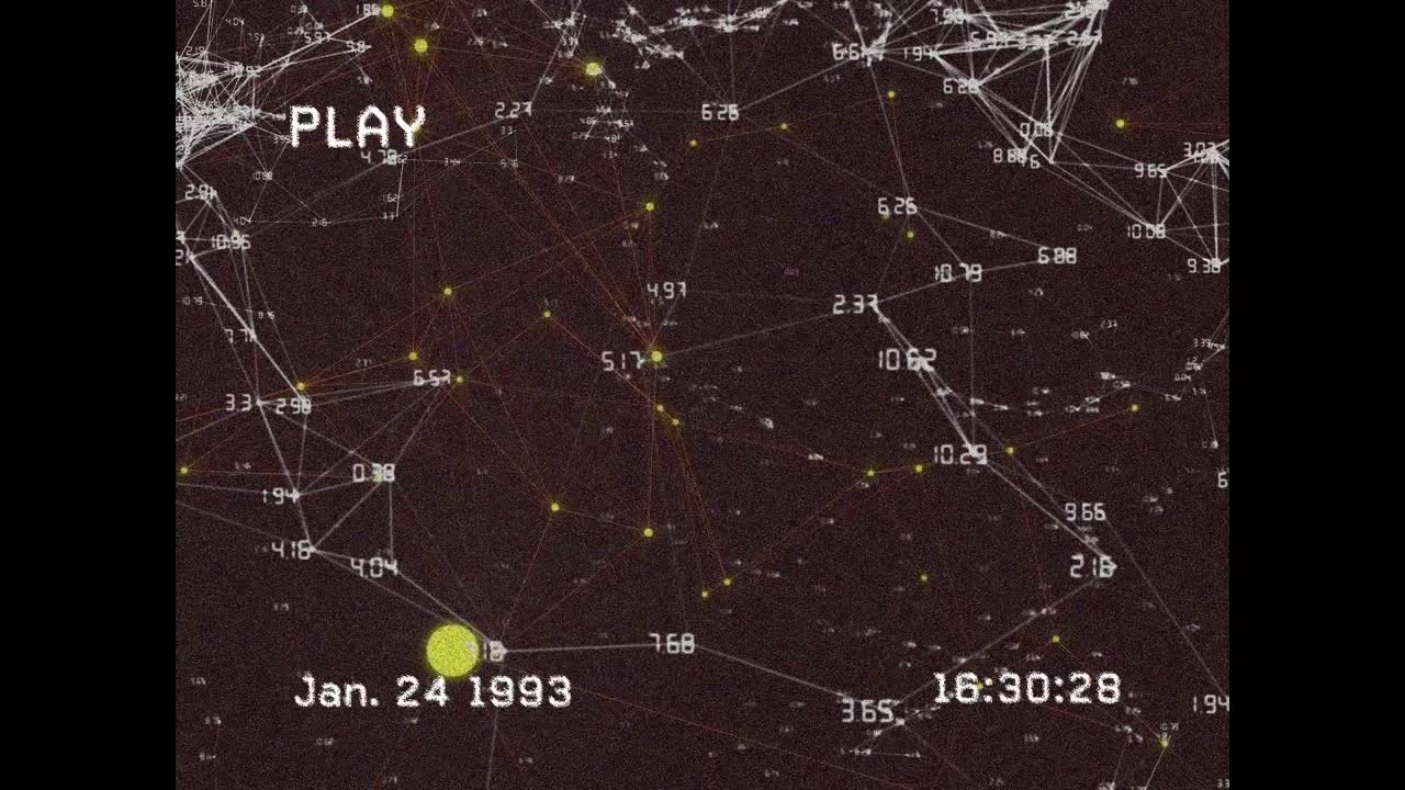 Animation of screen with constellations and numbers on black background