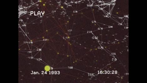 animación de la pantalla con constelaciones y números en fondo negro