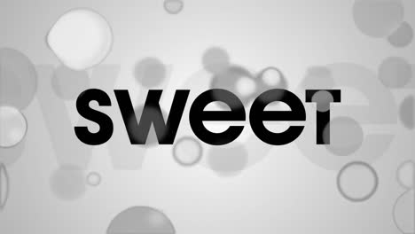 animation of sweets text and white dots on white background