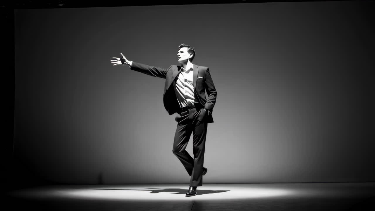 hombre de traje realizando un baile en el escenario