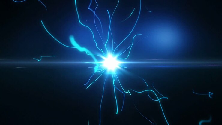 Luz de Energia Azul Brilhante Irradiando com Partículas em Movimento