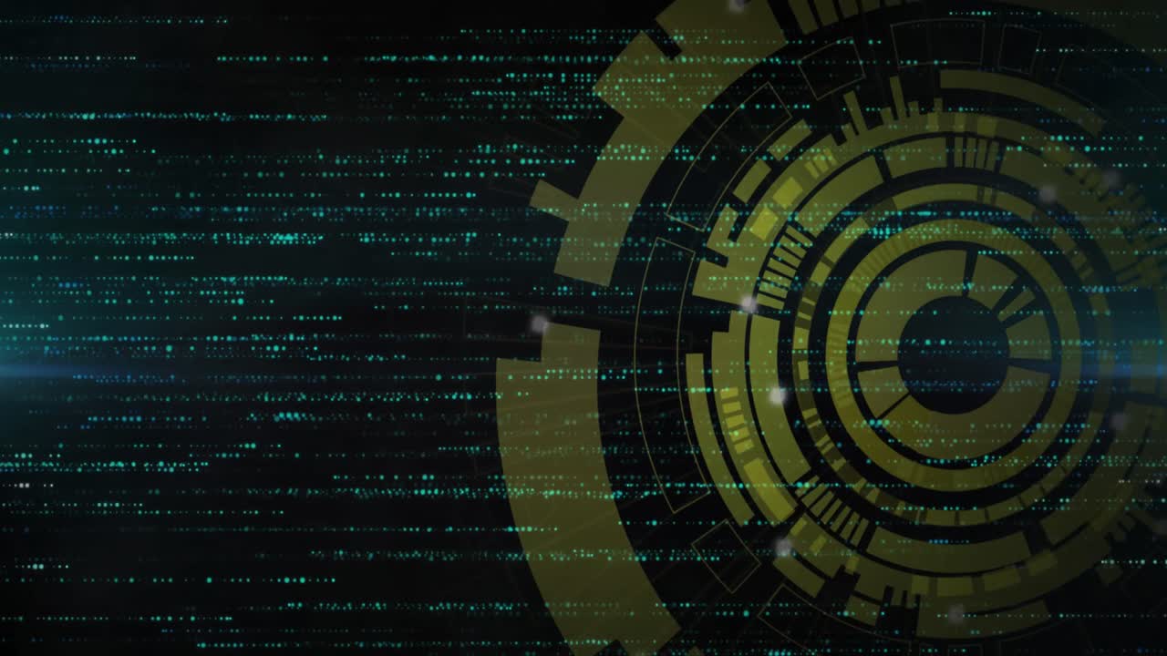 Animation of data processing and scope scanning over black background